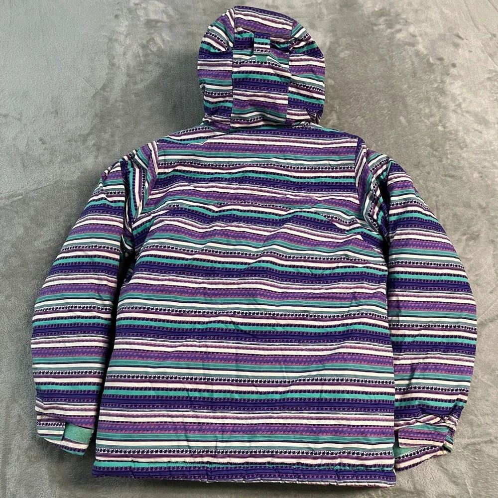 Columbia Girls Purple Teal Striped Insulated Puffer Winter Jacket Hooded L 14/16
